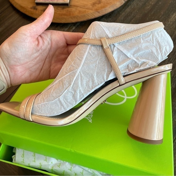 Sam Edelman Kit Slingback Block Heel Sandals in Blush Beige Patent - Picture 4 of 10